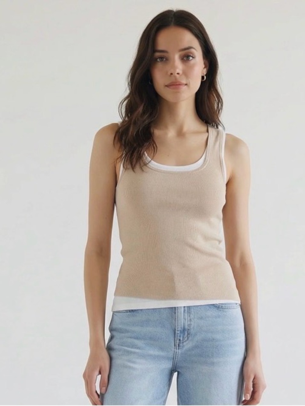 NWT Mixology Robertson & Rodeo Crosby Double Layer Tank Ecru/White S